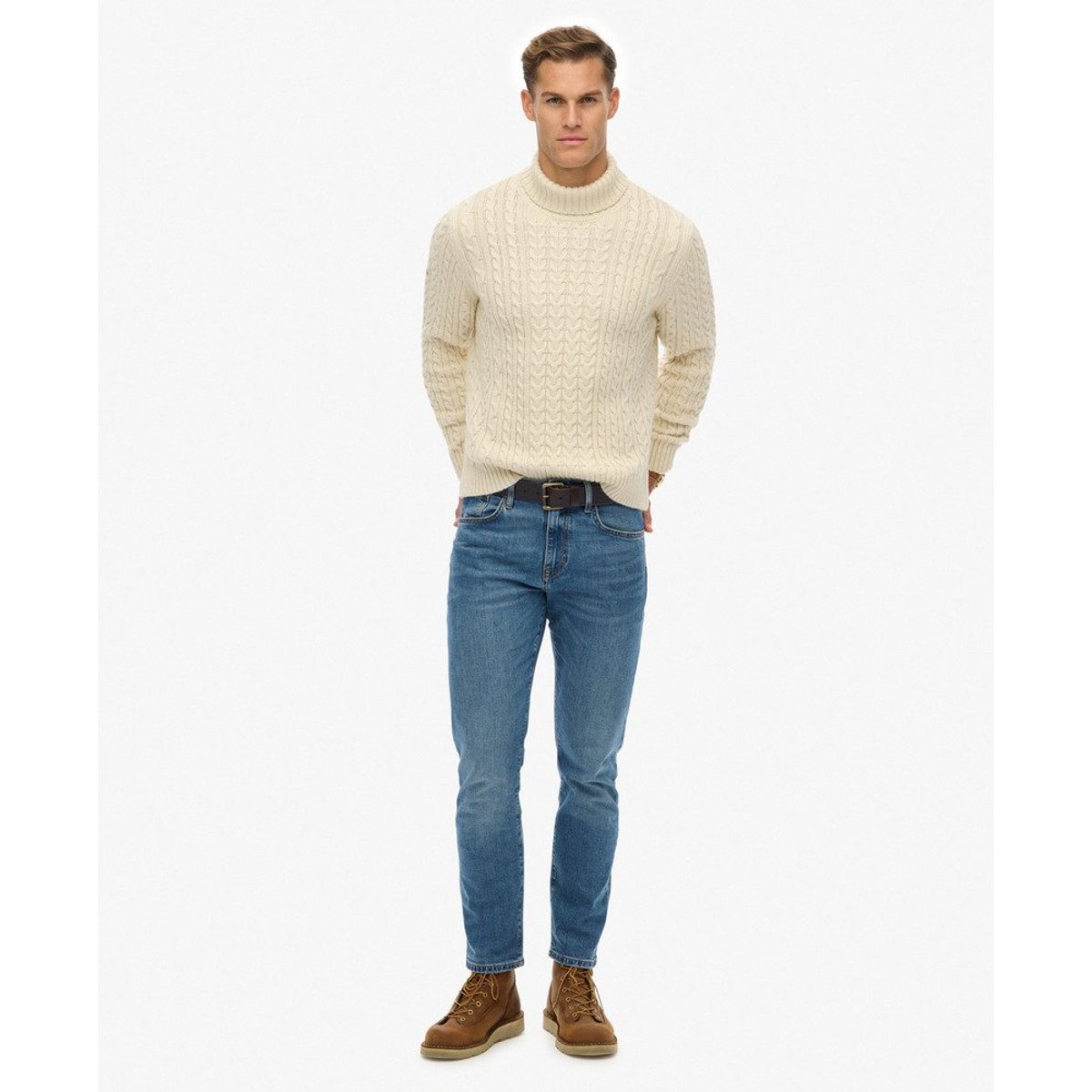 Pull torsadé à col roulé Jacob blanc hivernal, SUPERDRY