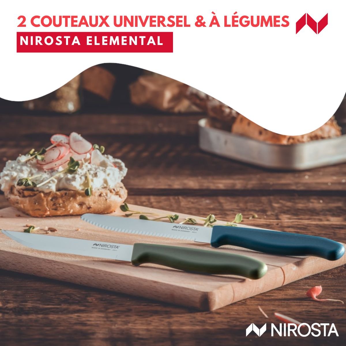 Set de 2 couteaux d’office et à petit déjeuner 22,5 cm ELEMENTAL vert,bleu, NIROSTA