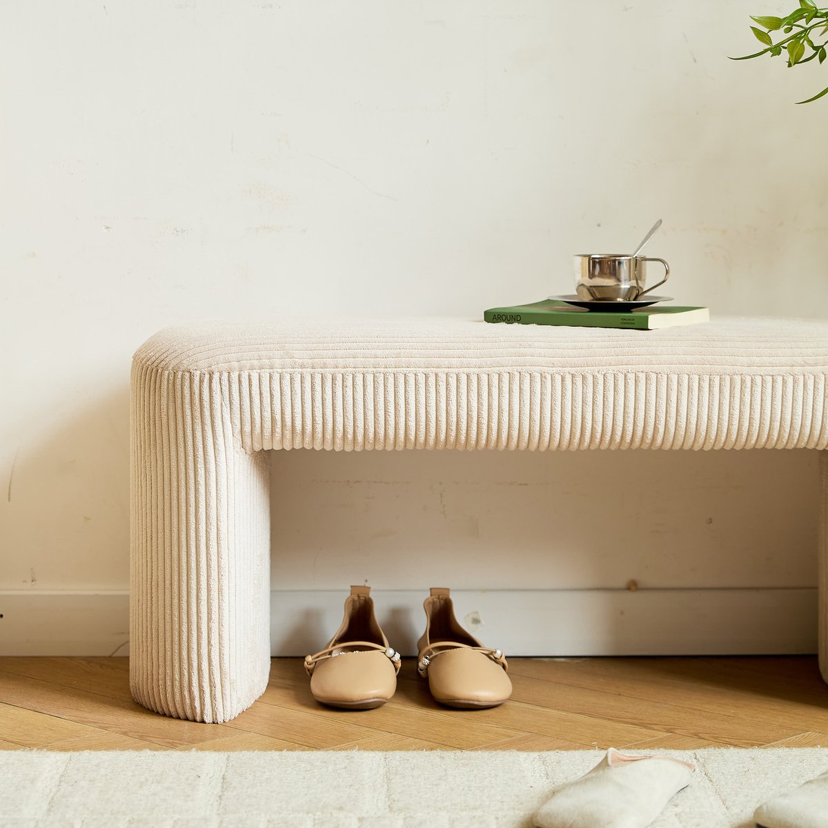 Banc style scandinave, velours, RIGA beige, NORDLYS