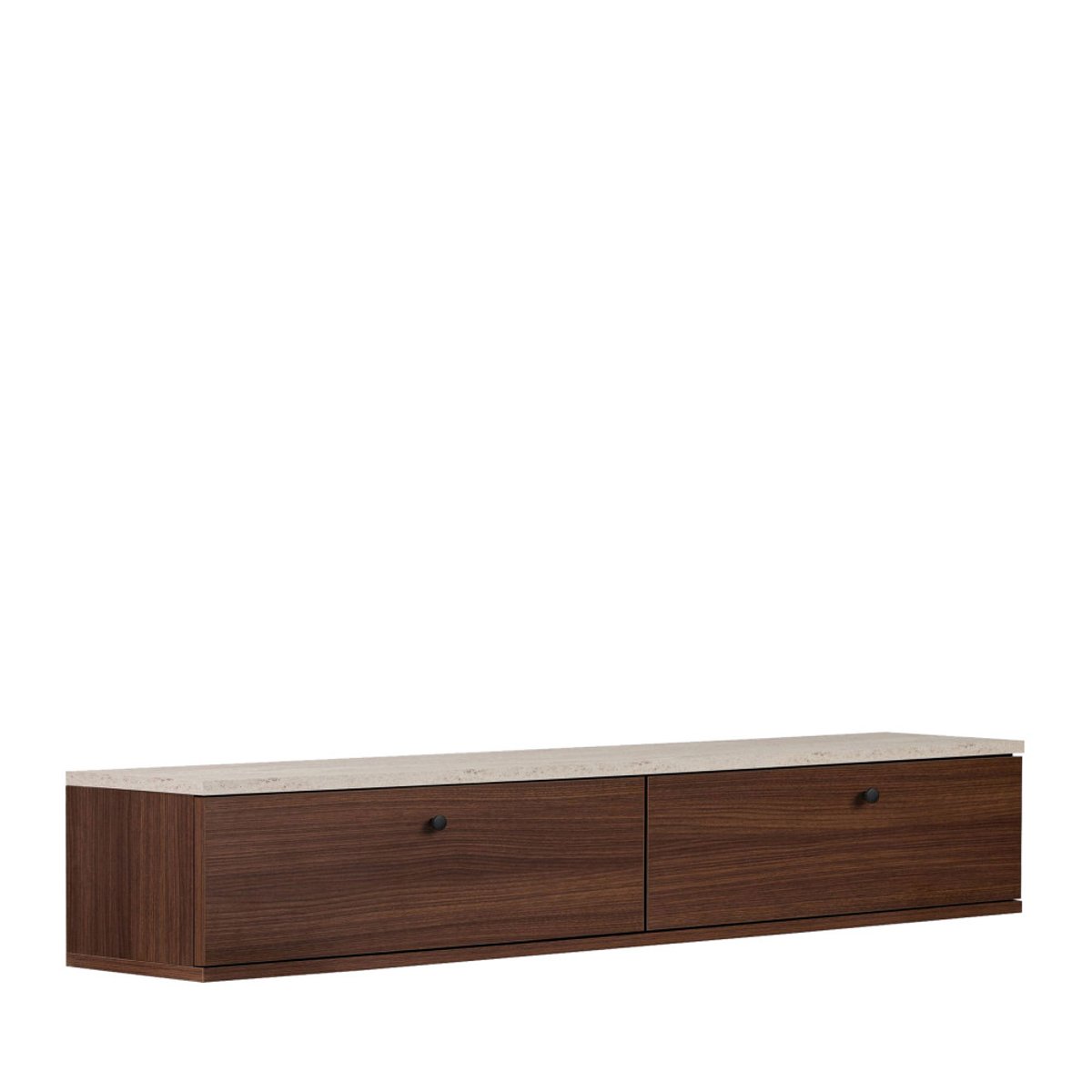 Meuble tv suspendu 2 portes en bois et effet travertin L160cm- YARA bois foncé, DRAWER