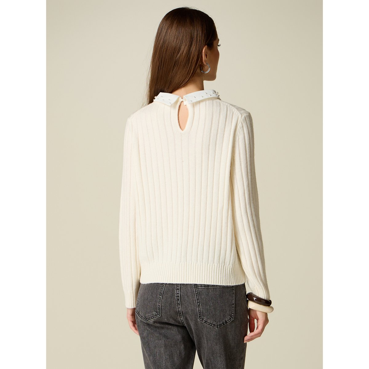 Pull avec col bijou blanc, OLTRE