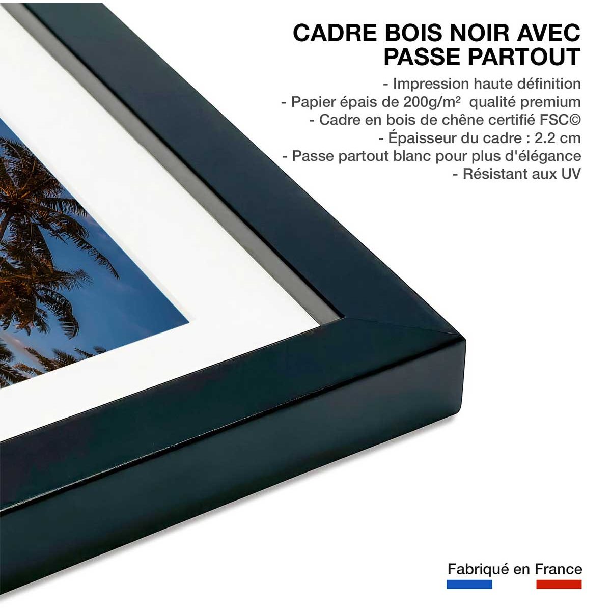 Affiche paysage paradis beach affiche + cadre en bois - noir, HEXOA