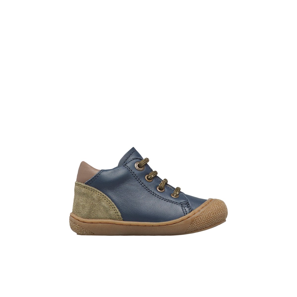 Chaussons premiers pas en cuir et en daim ROMY marine-kaki, NATURINO