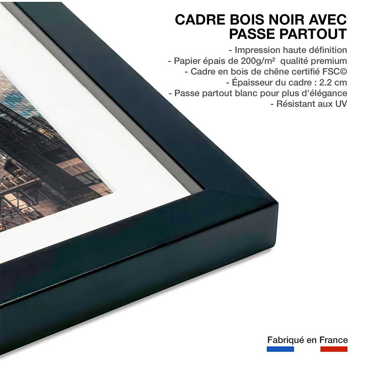 Affiche photo paris quartier la defense affiche + cadre en bois - noir, HEXOA