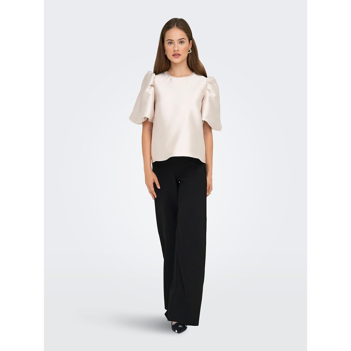 Pantalón ancho de talle alto negro, ONLY