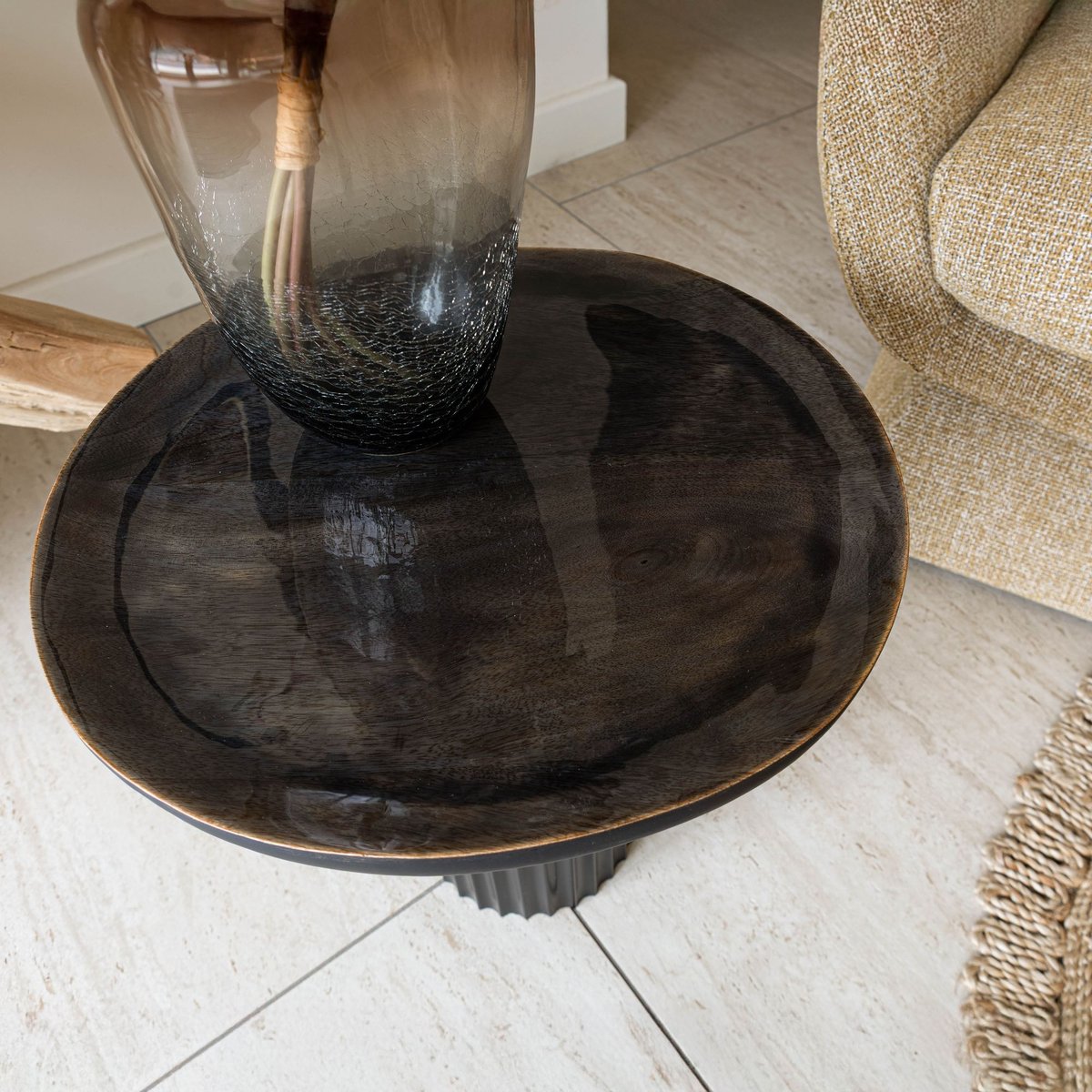 Meuble d'appoint en bois de manguier et pied en métal, SOREN noir, NOW'S HOME