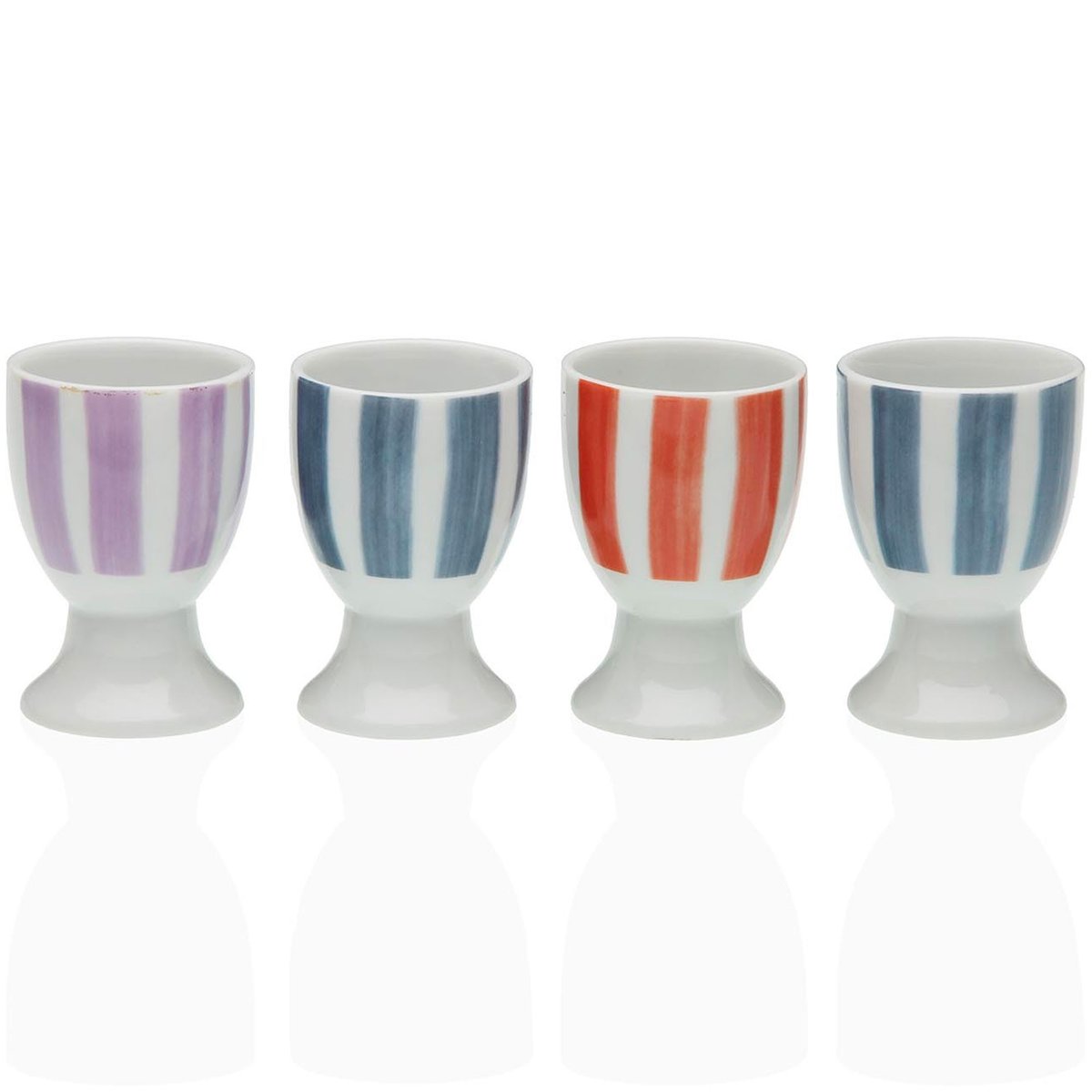 Set de 4 coquetiers en porcelaine blanche avec rayures 4.5x4.5x6.5cm blanc, VERSA