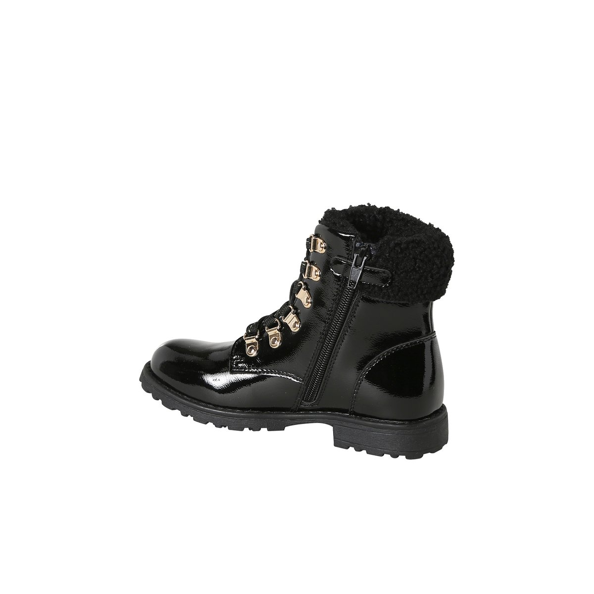 Bottine avec lacets imitation fourrure noir, VERTBAUDET