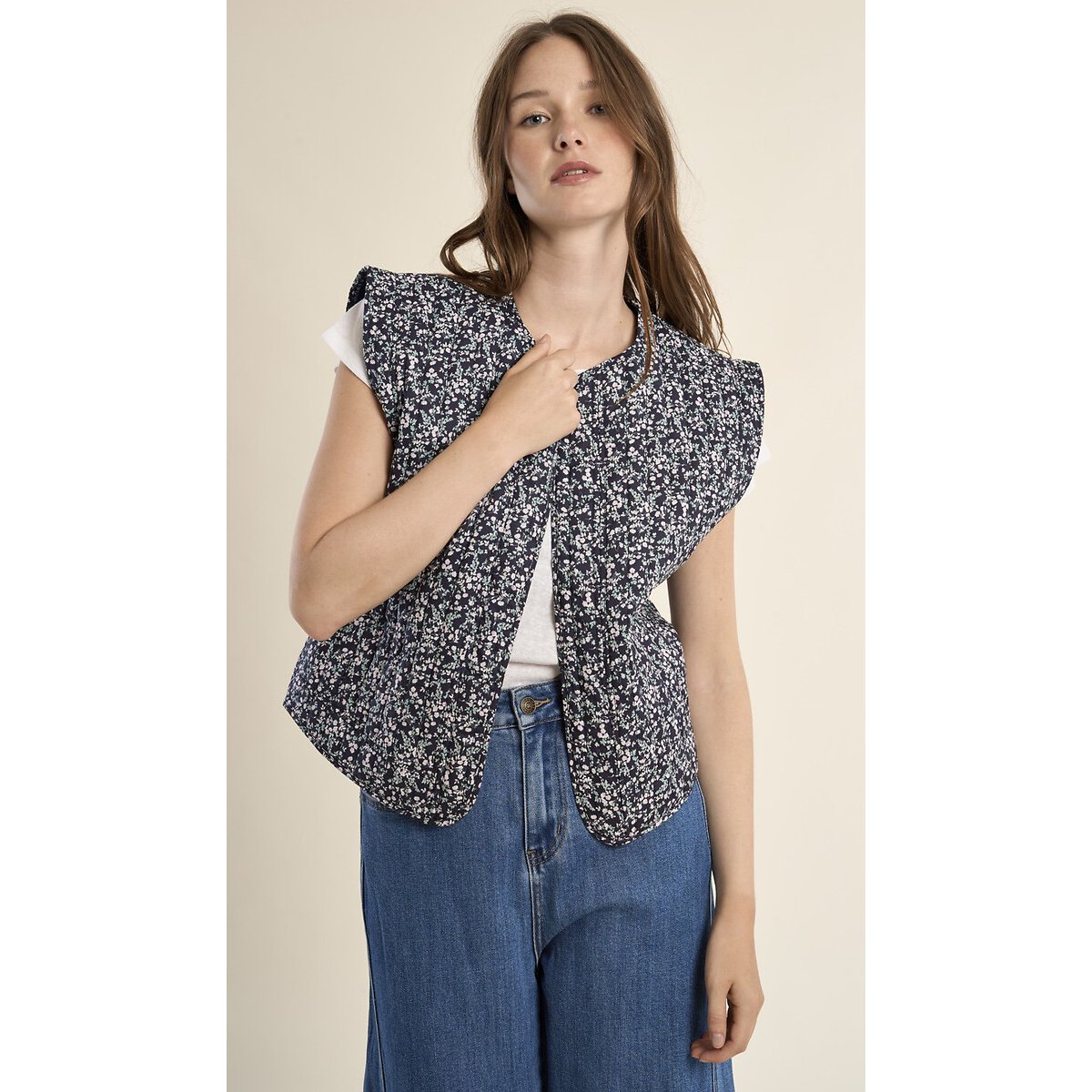 Veste sans manches imprimée imprimé bleu marine, MOLLY BRACKEN