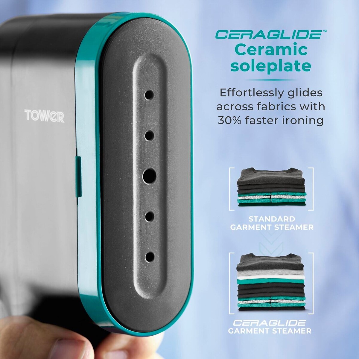 1400W Digital Garment Steamer - T22038 teal, TOWER