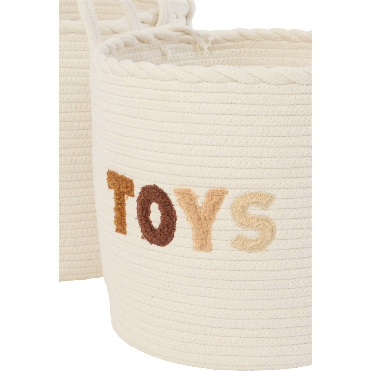 Set de 3 paniers enfant en coton brodé blanc et marron, RECOLLECTION