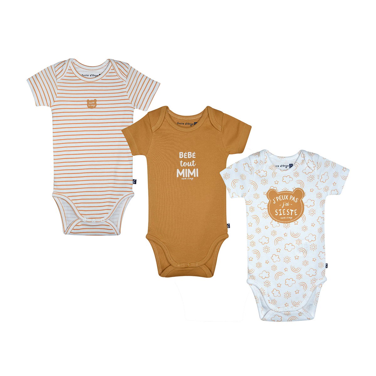 Lot de 3 bodies odilon manches courtes beige, SUCRE D'ORGE