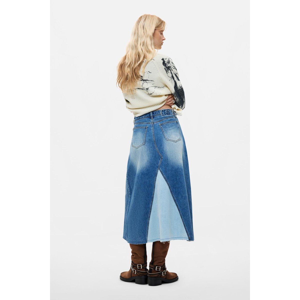 jupe en jean évasée bleu clair, DESIGUAL