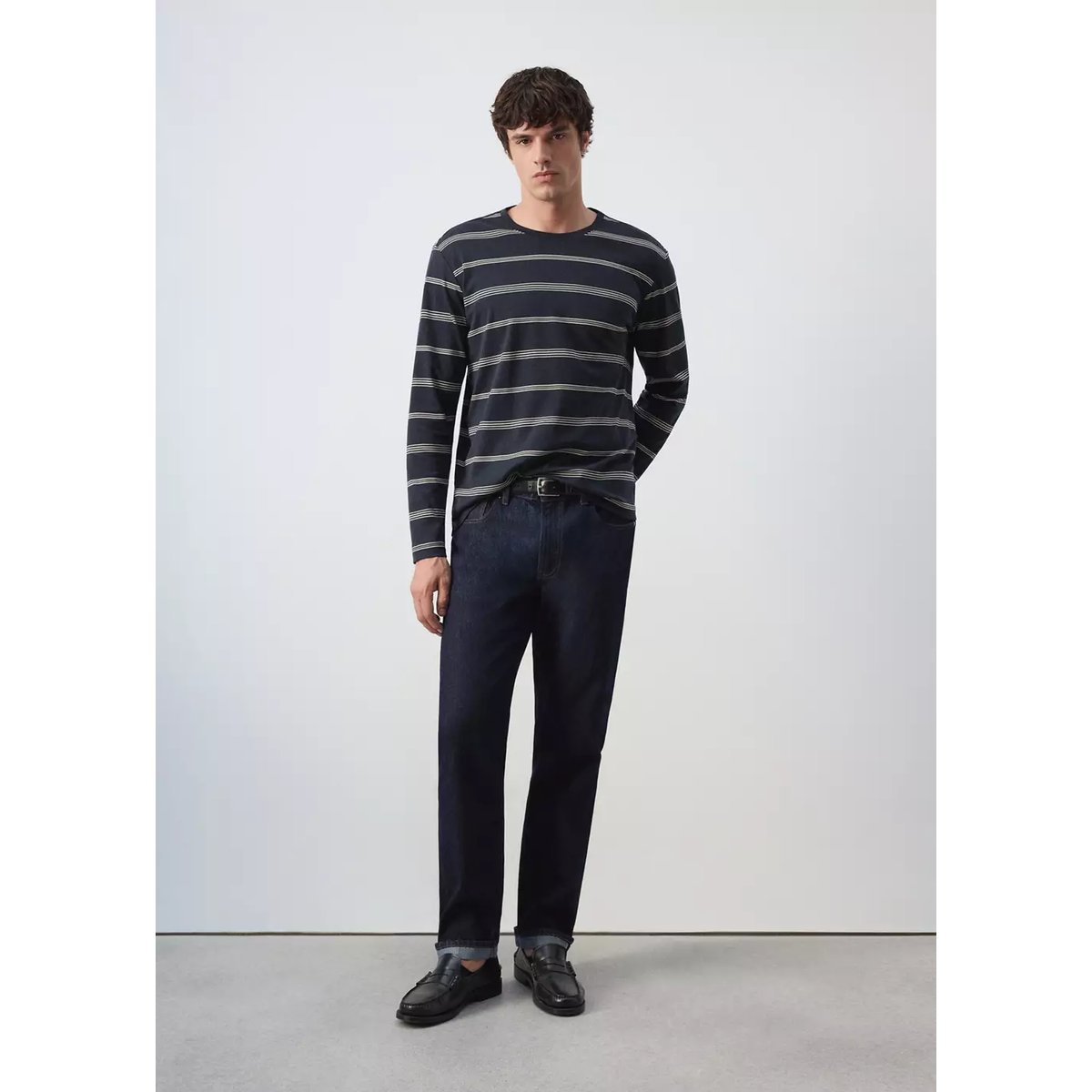 T-shirt 100 % coton rayures bleu marine, MANGO MAN
