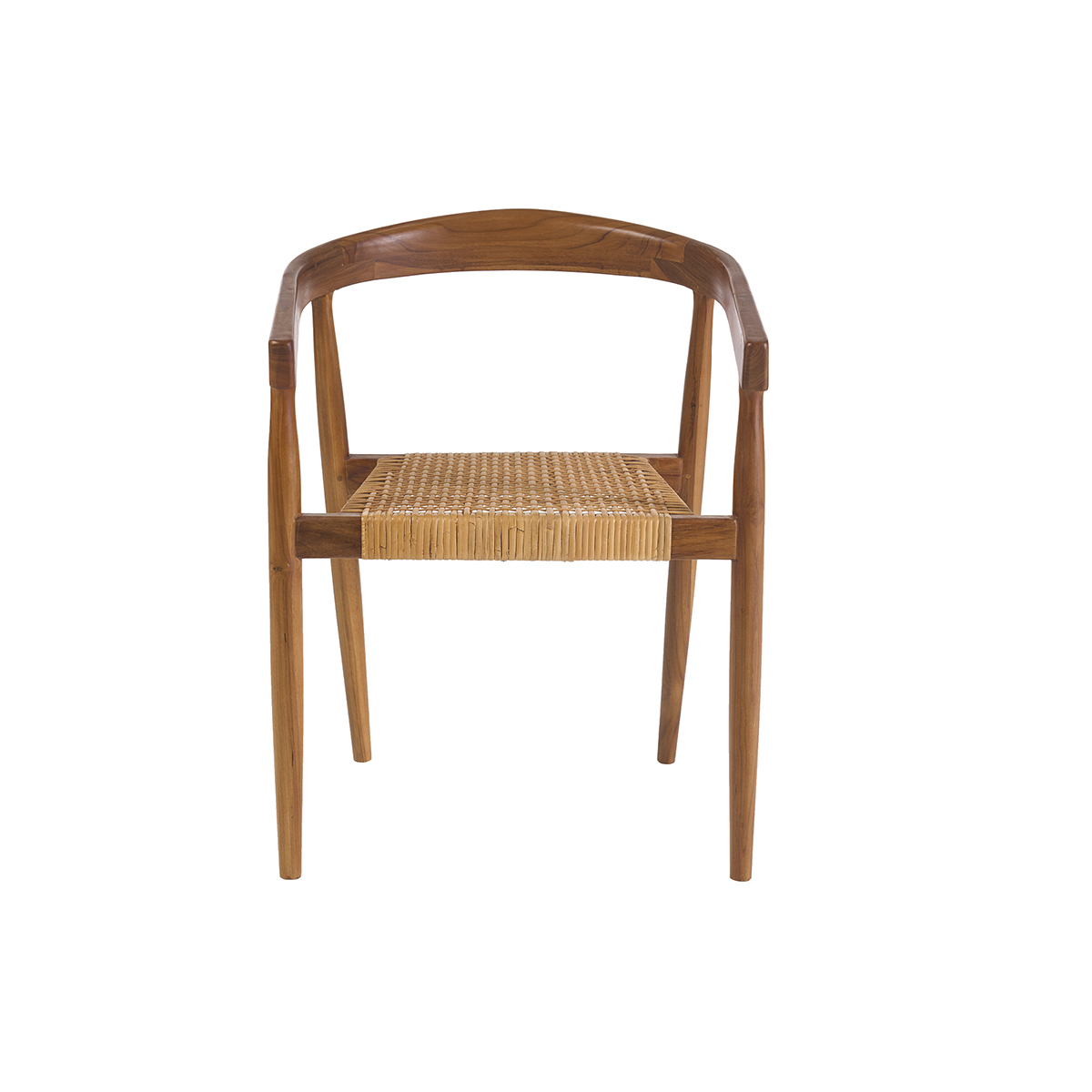 Chaise ethnique en bois teck massif et cannage rotin NEGARA marron, MILIBOO