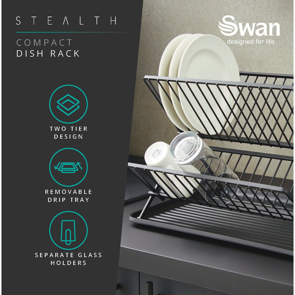 Stealth 15-Plate Dish Rack black, SWAN