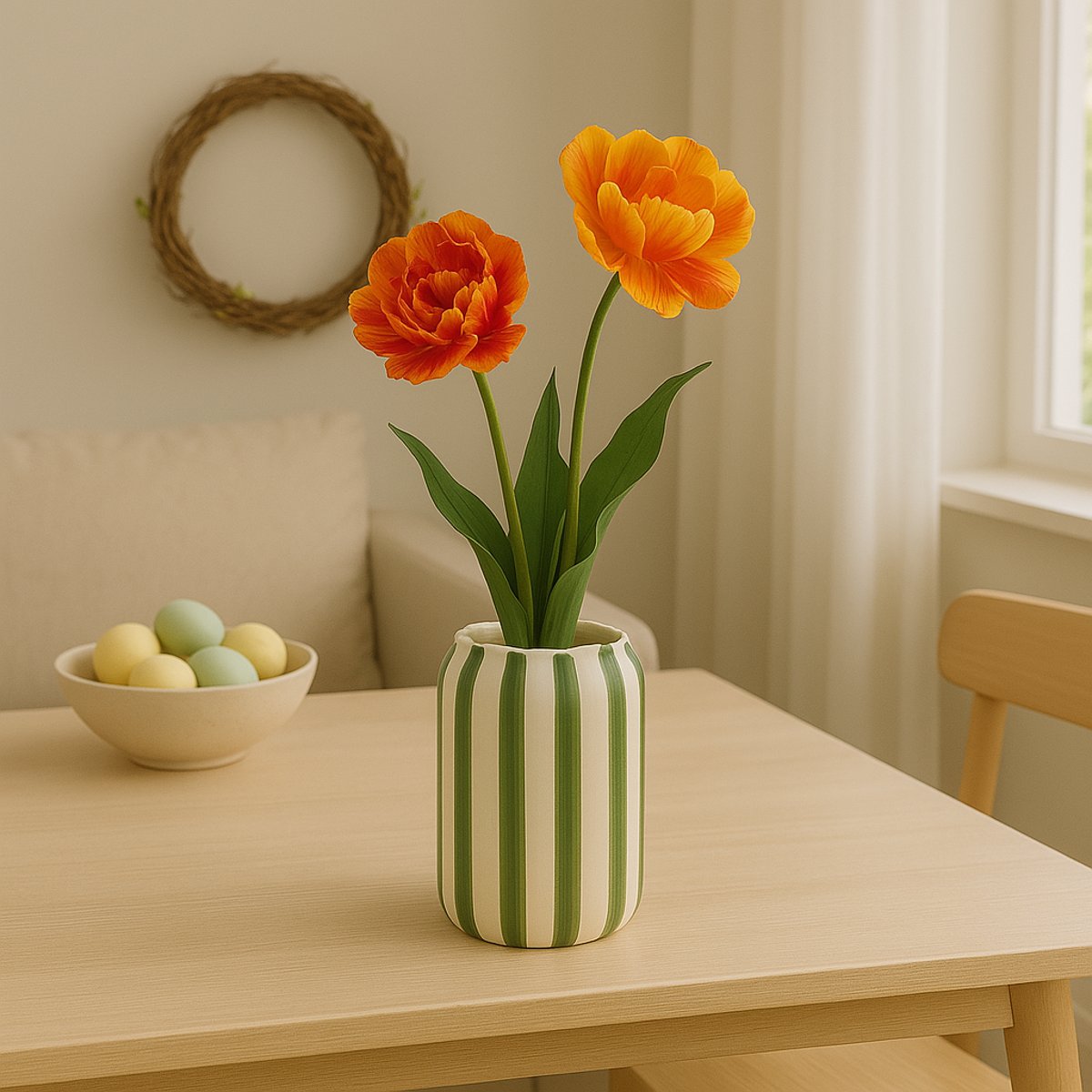 Tige de tulipe double artificielle H70 orange et vert, SIA DECO