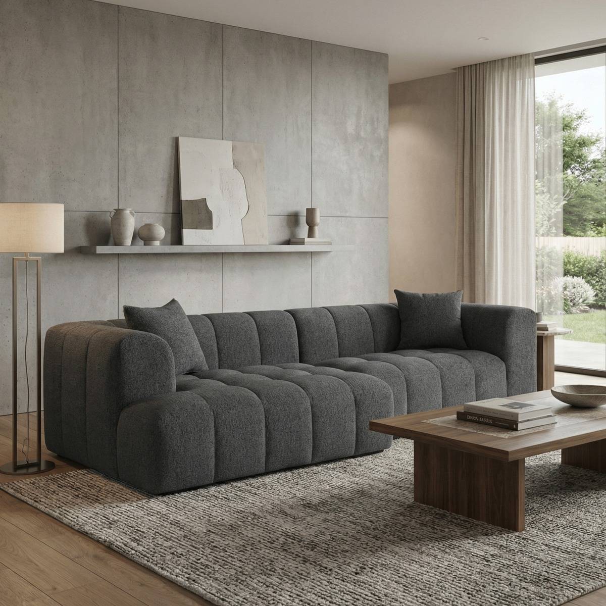Canapé d'angle en tissu DAVIS gris, MADE IN MEUBLES