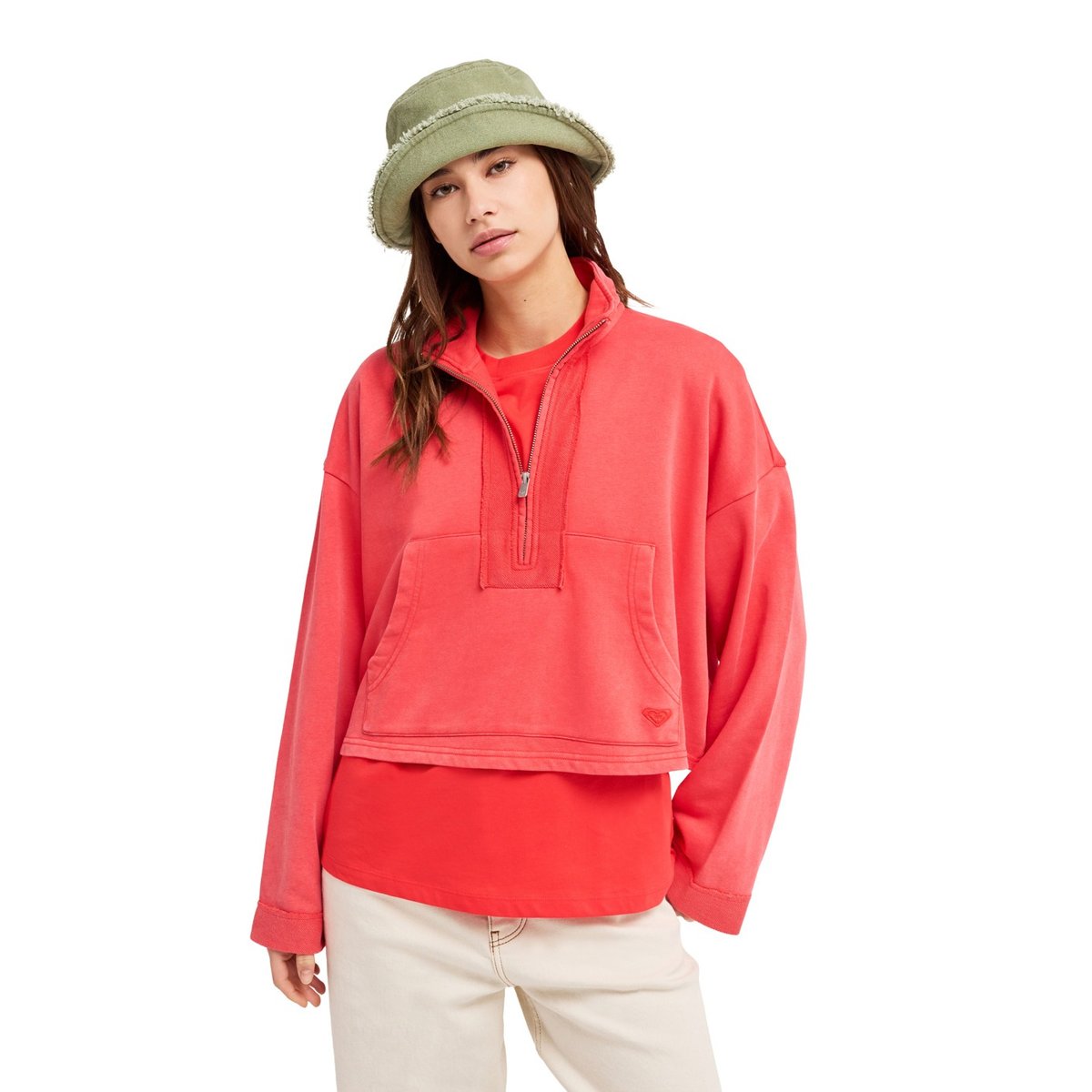 Sweat à capuche demi-zip STARS CATCHER. rouge hibiscus, ROXY