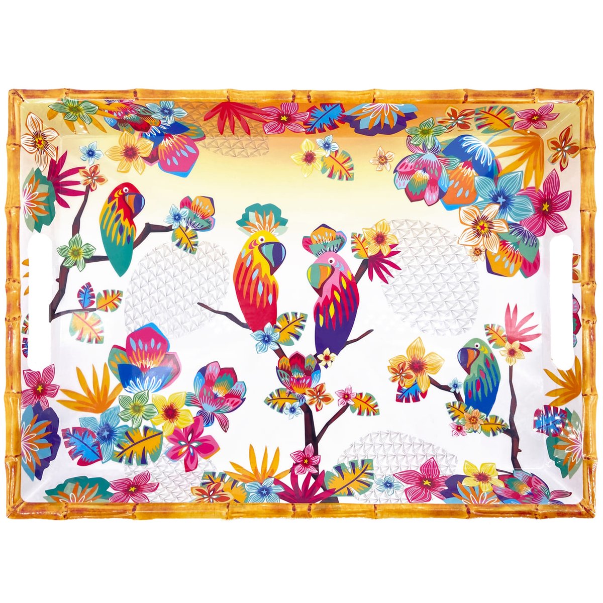 Grand plateau mélamine Perroquets de Bahia 50 cm autres, LES JARDINS DE LA COMTESSE