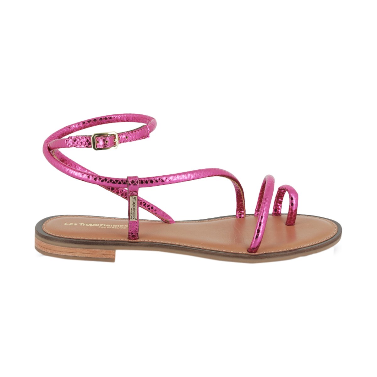 Sandales plates en cuir Hatrio, passe-doigt fuchsia metal, LES TROPEZIENNES PAR M.BELARBI