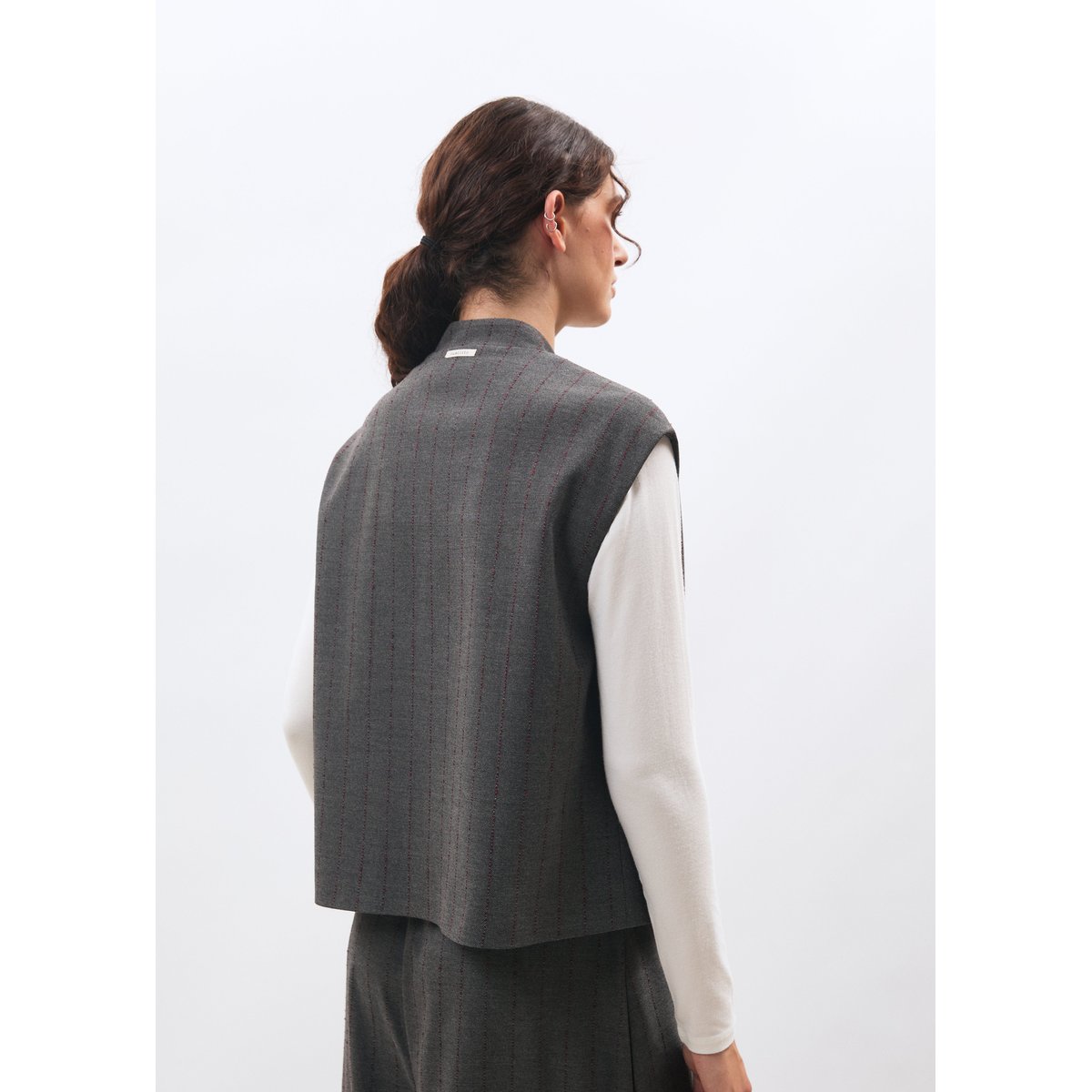 Veste sans manches en flanelle rayée anthracite/bordeaux, HUMILITY