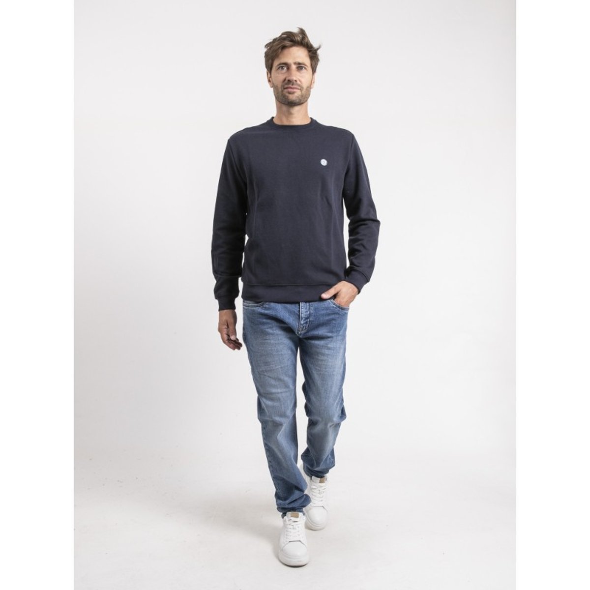 Sweat Col Rond Pur Coton Widalgo bleu marine, RITCHIE