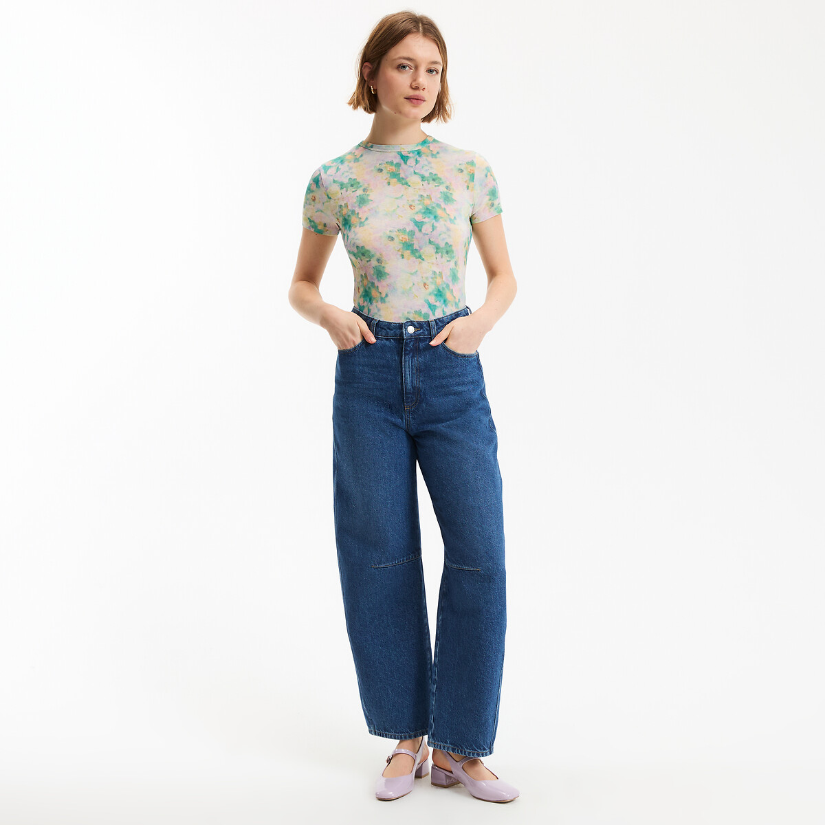 T-Shirt mit rundem Ausschnitt und Blumenmuster motiv blumen, LA REDOUTE COLLECTIONS