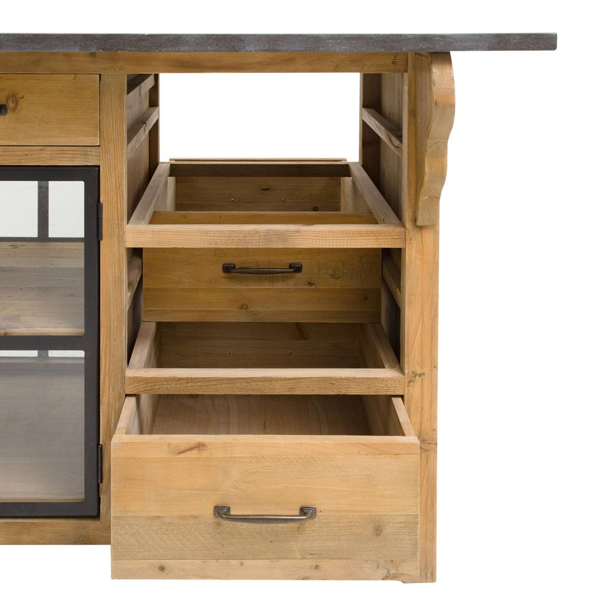 Îlot central en bois recyclé CHAMPÊTRE bois clair, MADE IN MEUBLES 