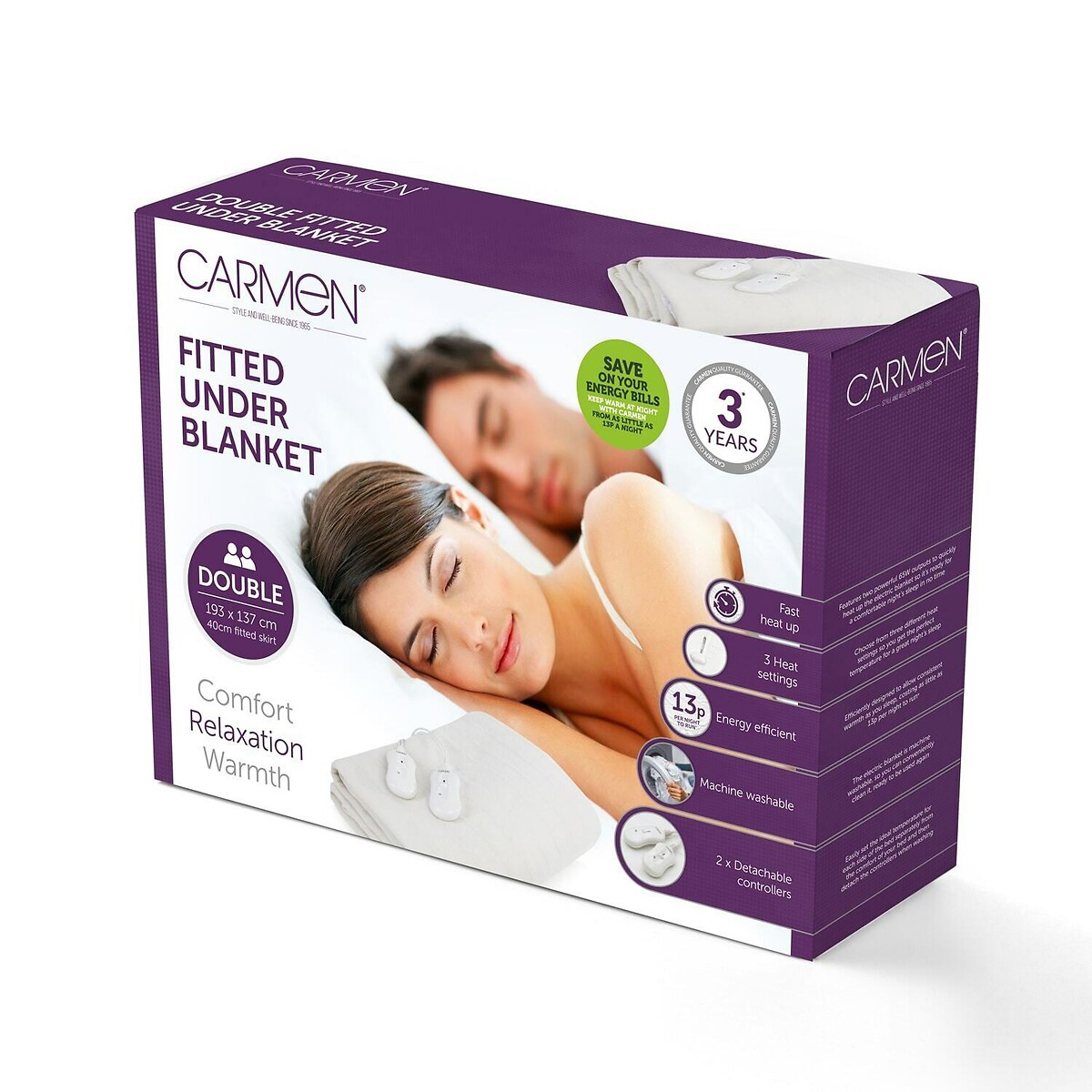 Double Fitted Electric Blanket white, CARMEN