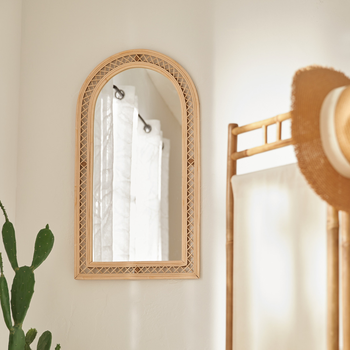 Miroir mural arche rotin tressé ANAHI marron, ATMOSPHERA