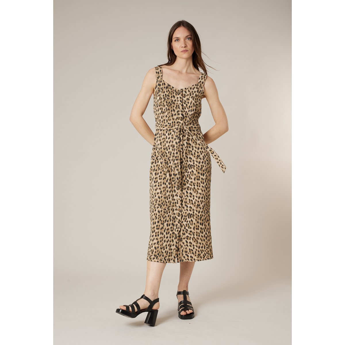 Robe longue femme fluide OLANA beige, DEELUXE