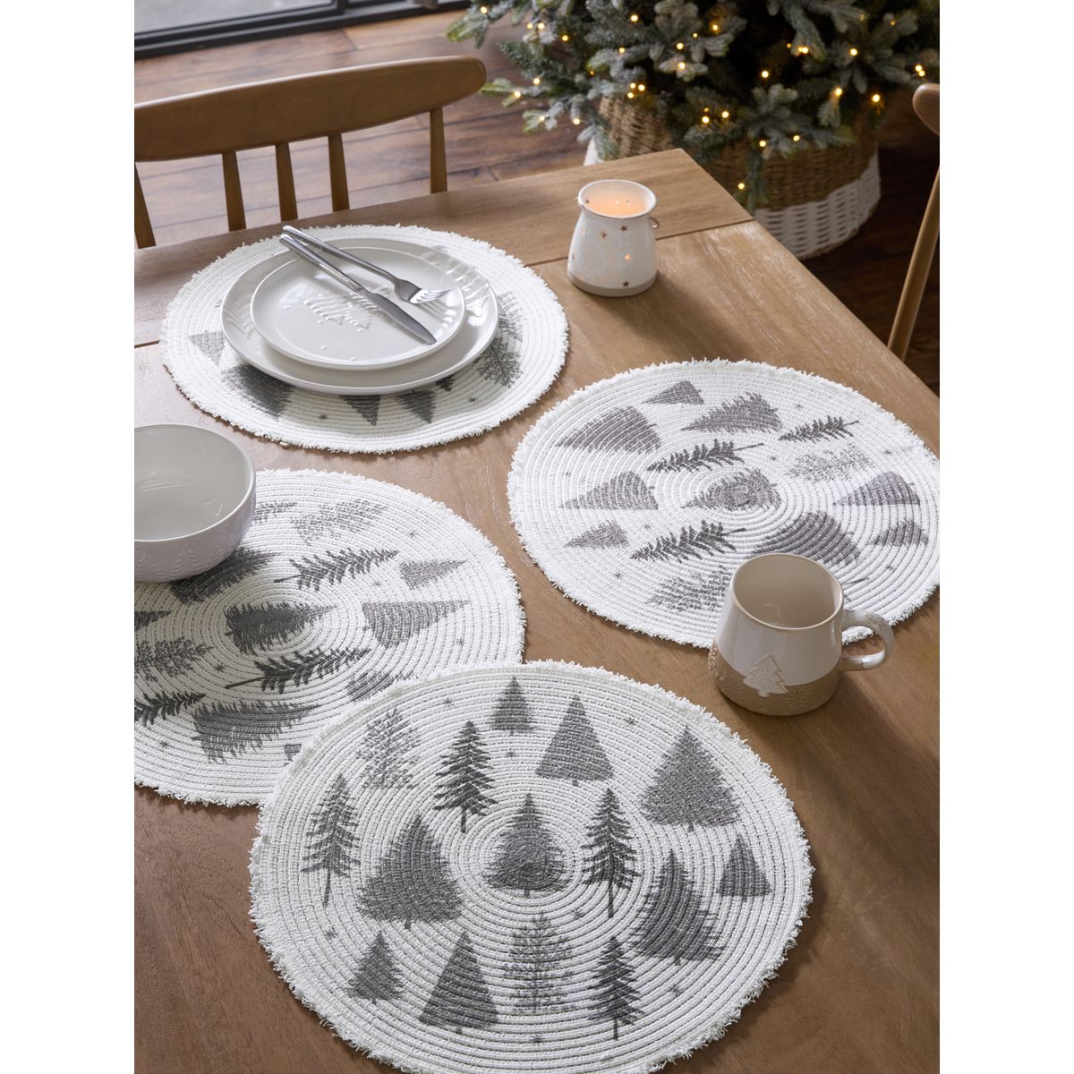 Sets de table tissés noël, lot 4 gris, NEXT