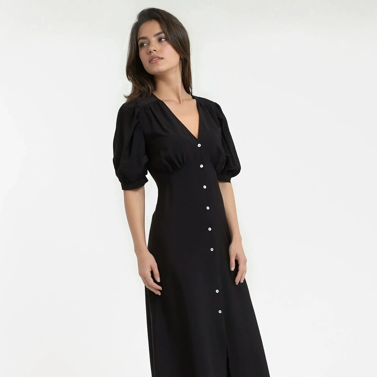 Robe longue, col V, manches coudes noir, LA REDOUTE COLLECTIONS