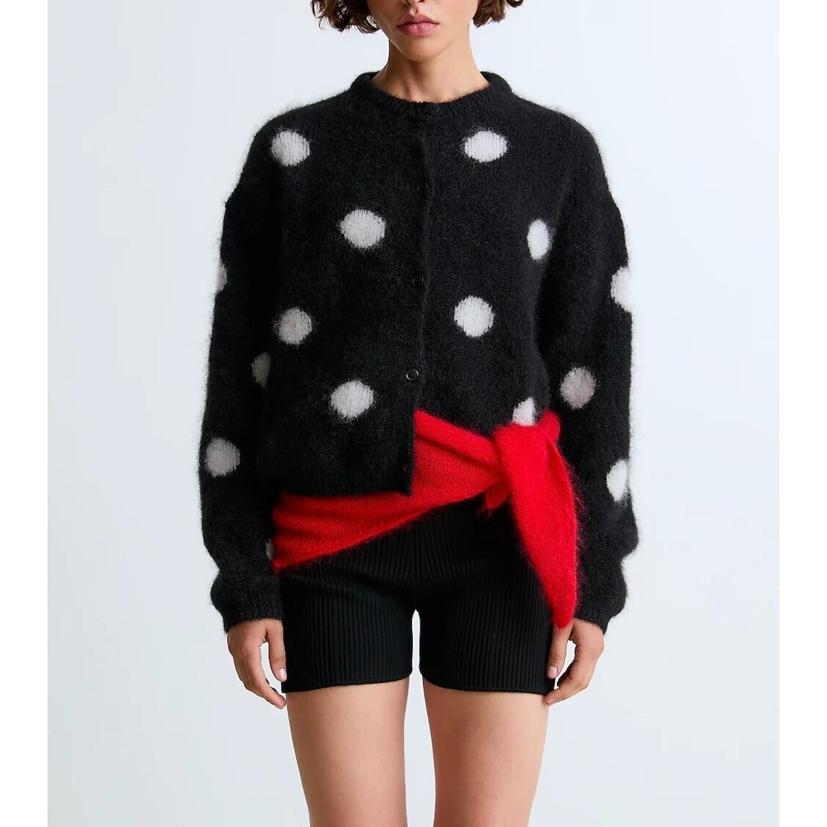 Écharpe triangulaire rayée en mohair majoritaire, Jenna rouge, SURPRISE