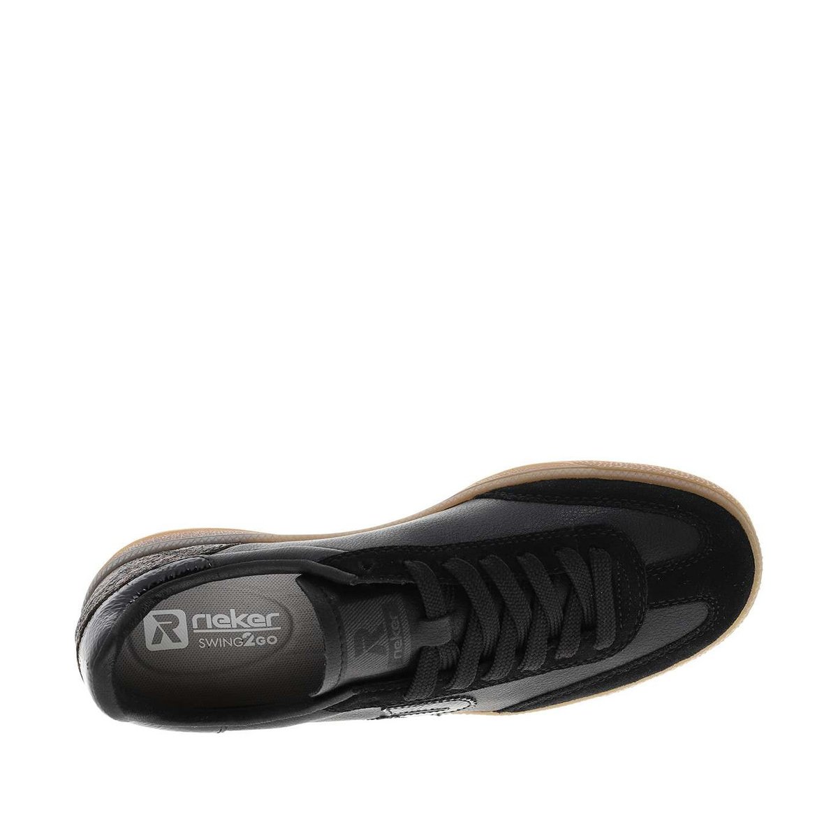 Tennis en cuir noires avec empiècement motif léopard brillant noires, RIEKER
