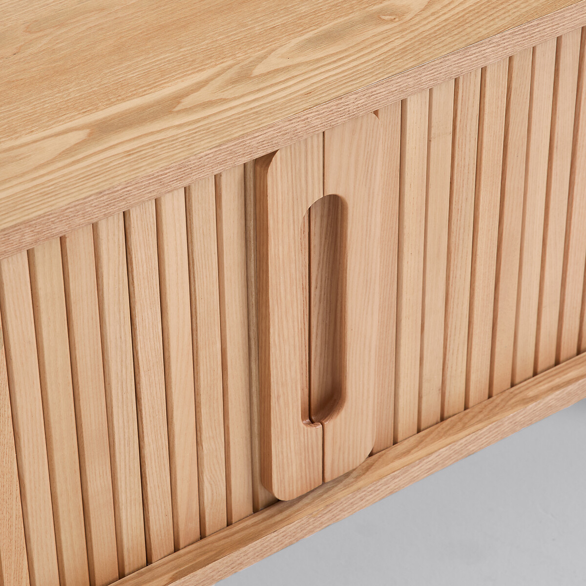 Mueble de TV de fresno y chapado, 2 puertas correderas, anchura de 120 cm, WAPONG roble teñido, LA REDOUTE INTERIEURS