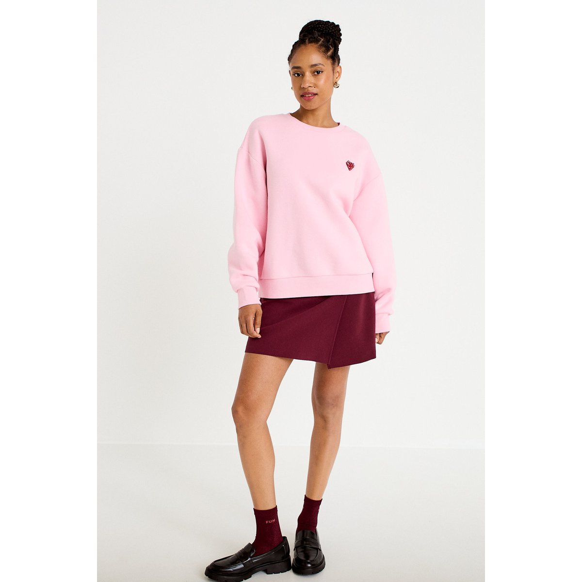 Sweat oversize col rond manches longues rose clair, CACHE CACHE
