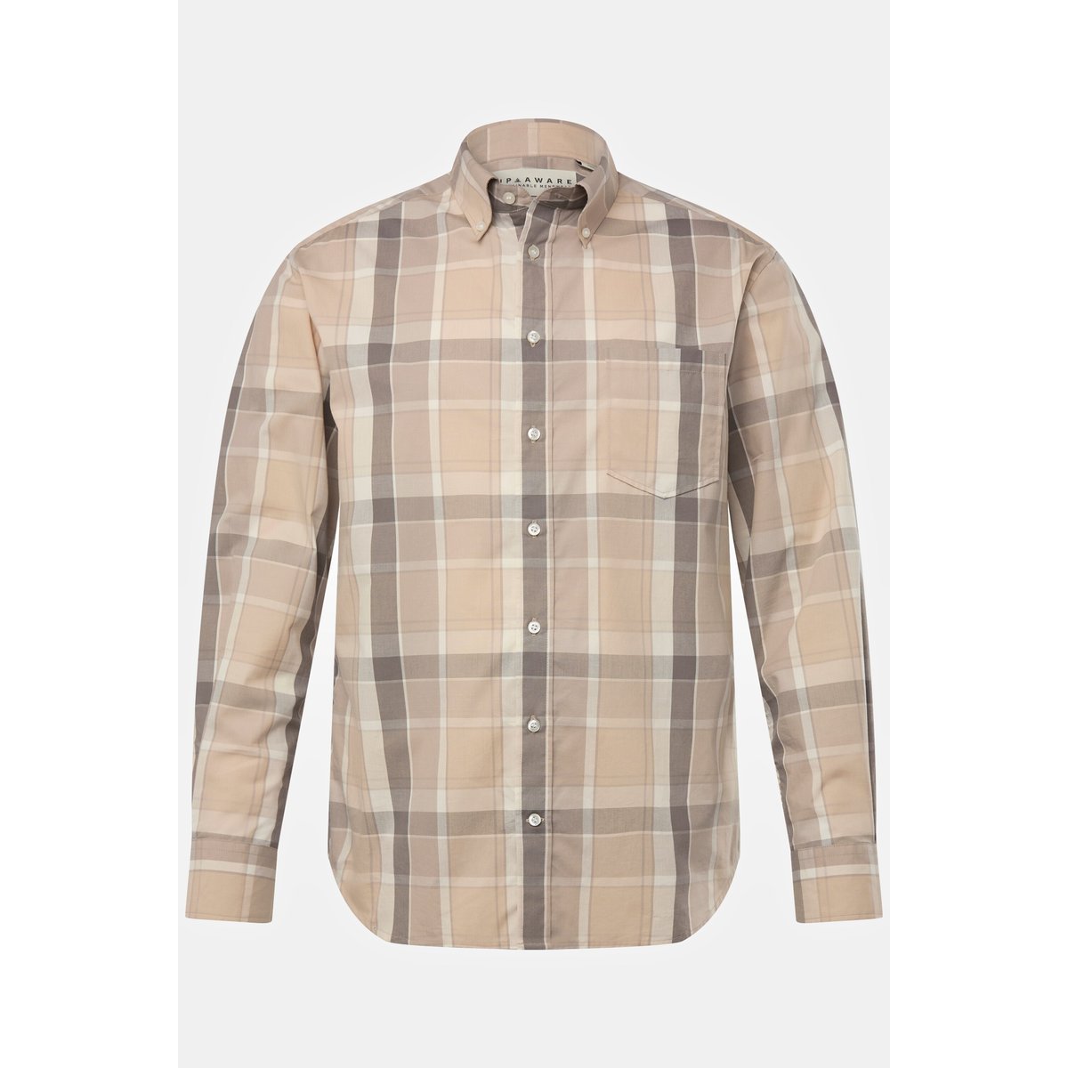 Chemise à carreaux. Manches longues et col chiné naturel, JP1880