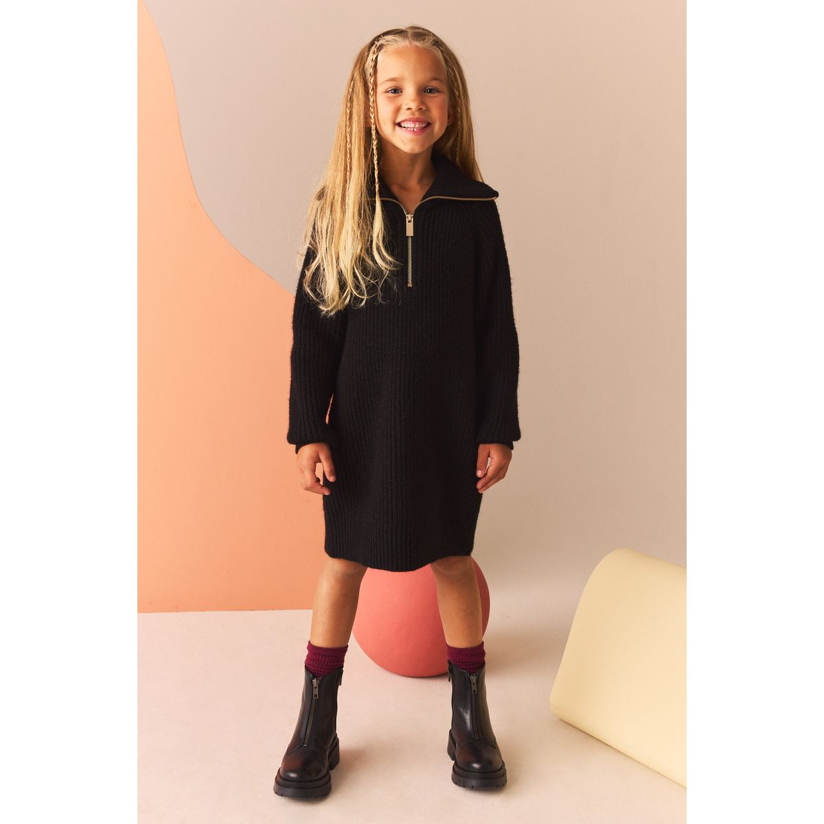 Robe pull zippée manches longues noir, NEXT