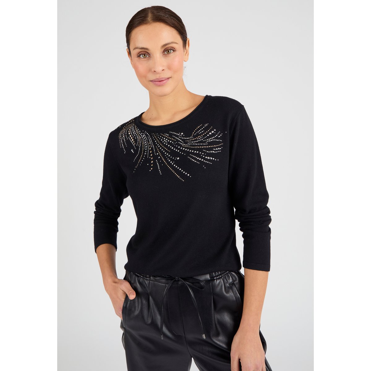 Pull maille fine à clous noir, DAMART