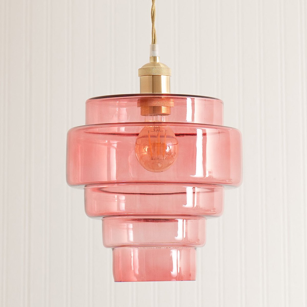 Lora Pendant Light with Glass 5-Tier Shade in Brushed Gold pink, SO'HOME