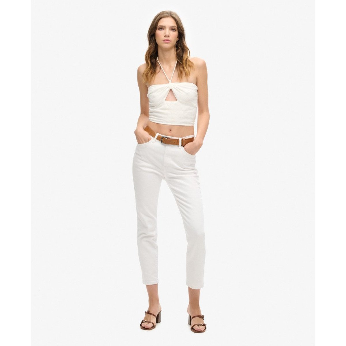 Haut court tissé ajouré blanc cassé, SUPERDRY
