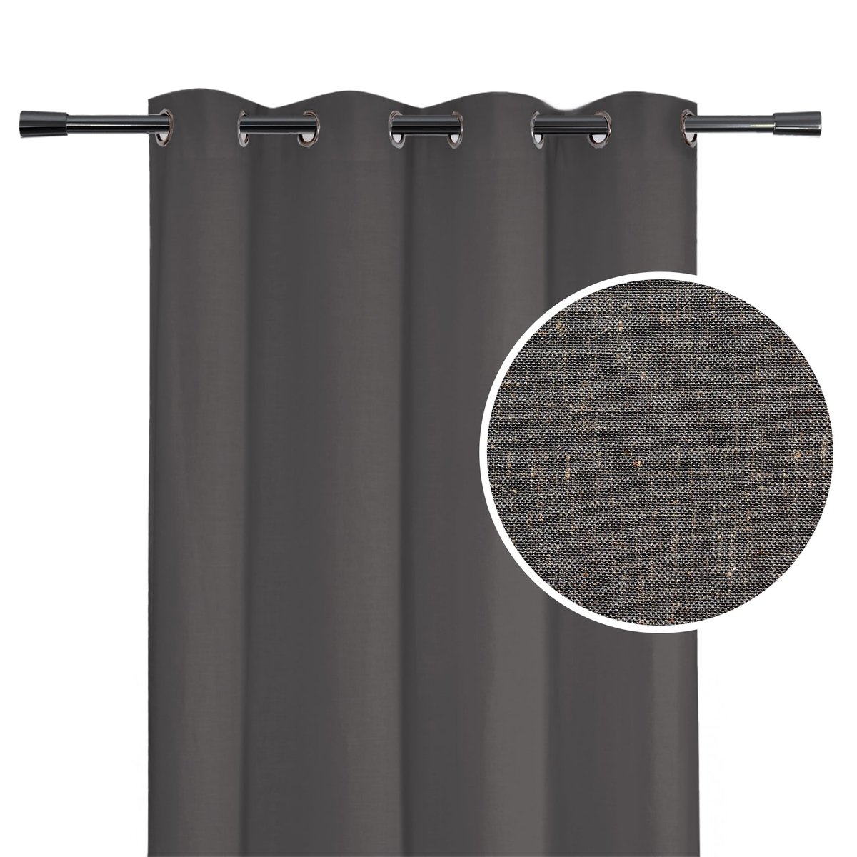 Rideau poly-lin à œillets - QABANE gris anthracite, HOME MAISON
