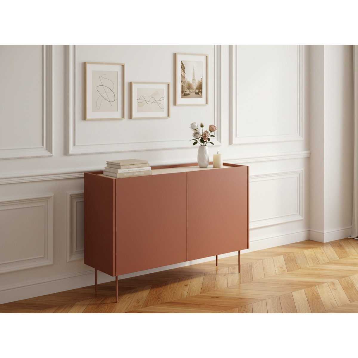 Buffet bas en panneaux de particules 2 portes 120 cm, ATLAS rouge, BOBOCHIC