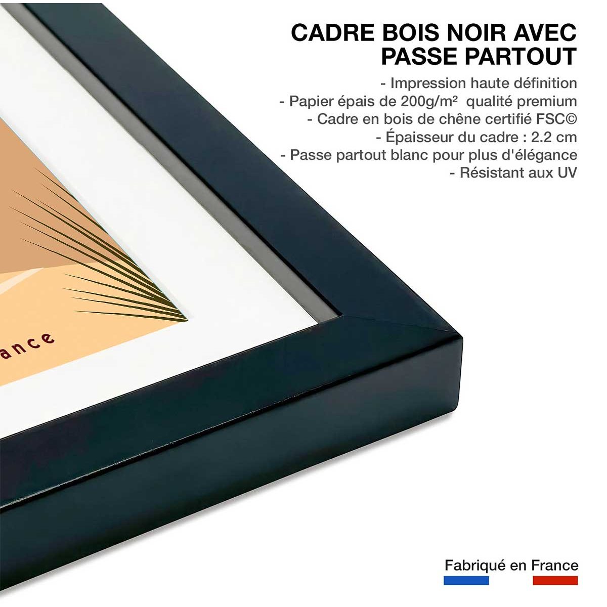 Affiche Côte d'Opale affiche + cadre en bois - noir, HEXOA