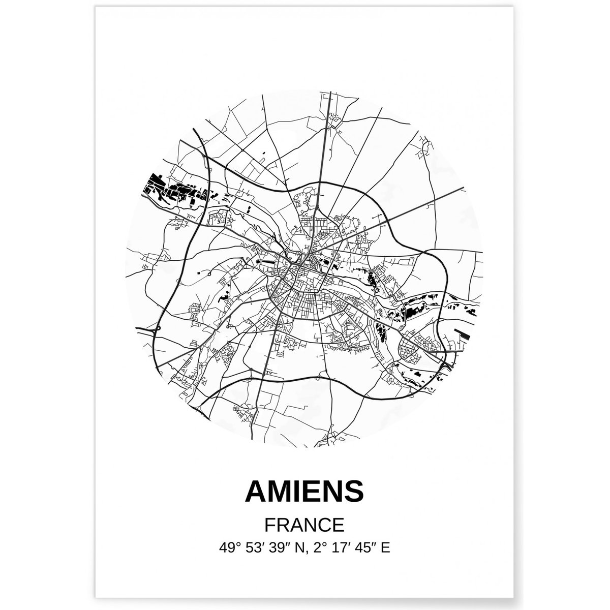 Affiche Carte Amiens blanc, L'AFFICHERIE