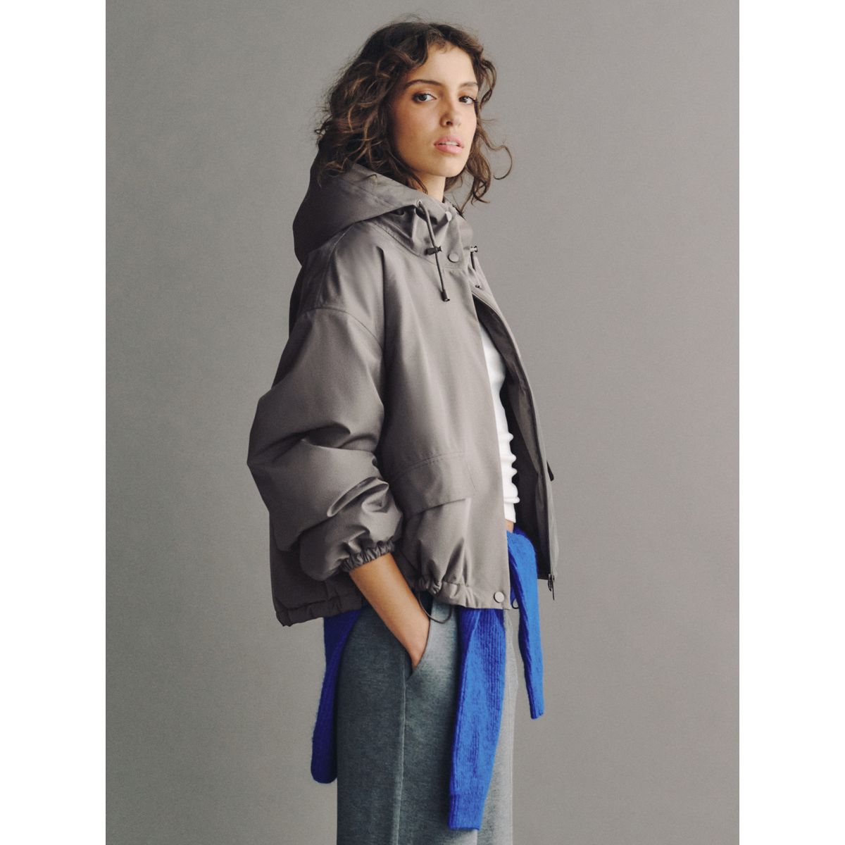 Blouson aviateur à capuche et col cheminée gris, NEXT