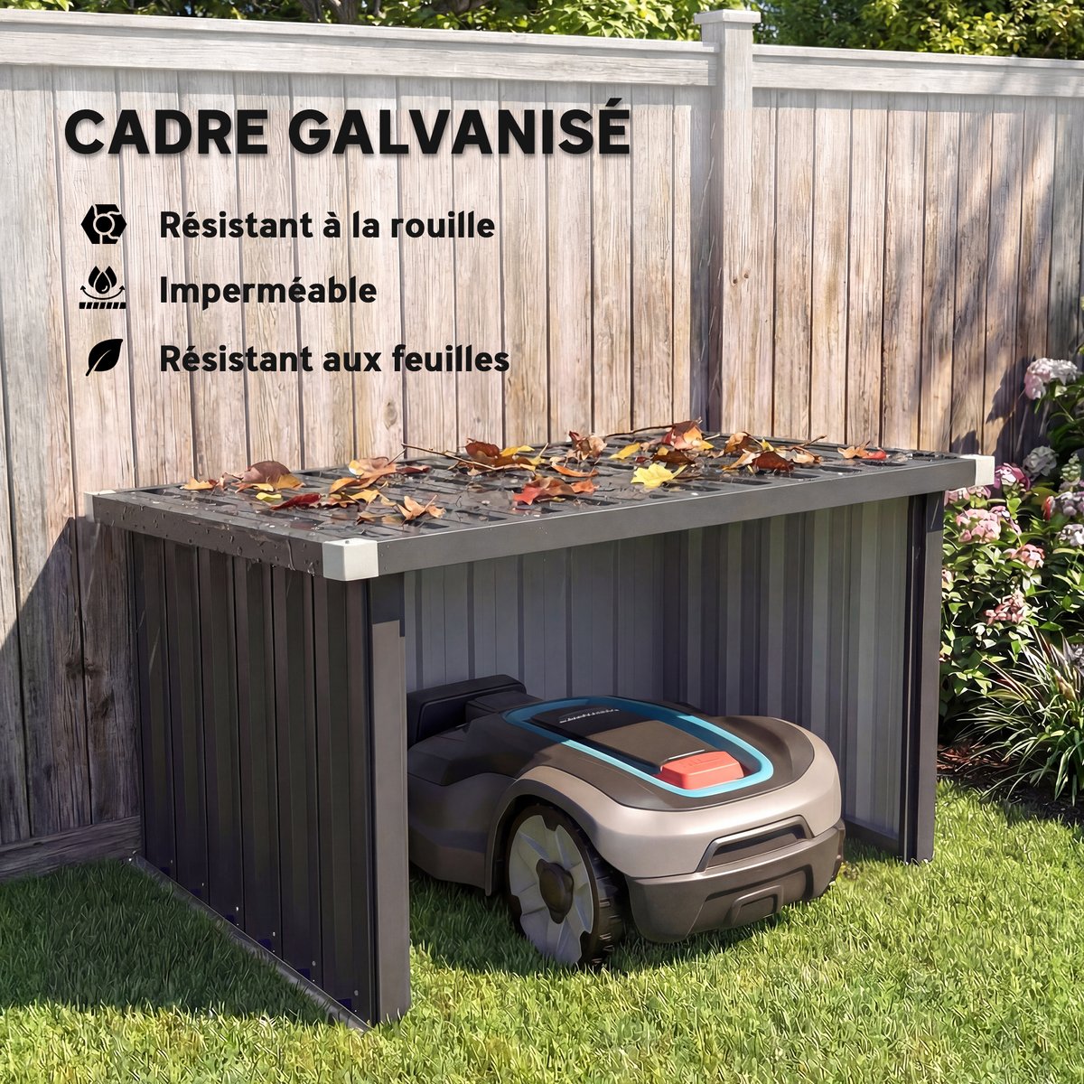 Abri pour tondeuse à gazon Acier galvanisé gris, OUTSUNNY