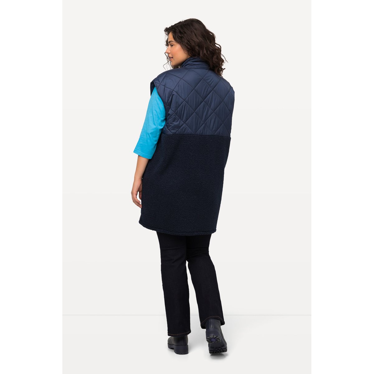 Veste en polaire bouclée à col montant et bleu nuit, ULLA POPKEN